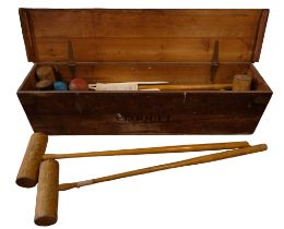 A John Jaques & Son Ltd croquet set, in original pine box with "Simple Synopsis", mid-20th