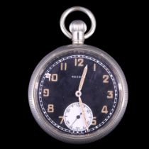 A mid-20th Century Record open-faced railway pocket watch, having a crown-wound movement, black