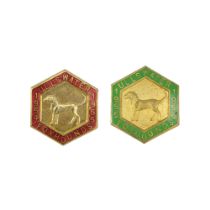 Two 1950 Ullswater Foxhounds enamelled lapel badges, 23 mm, [fox hunting]