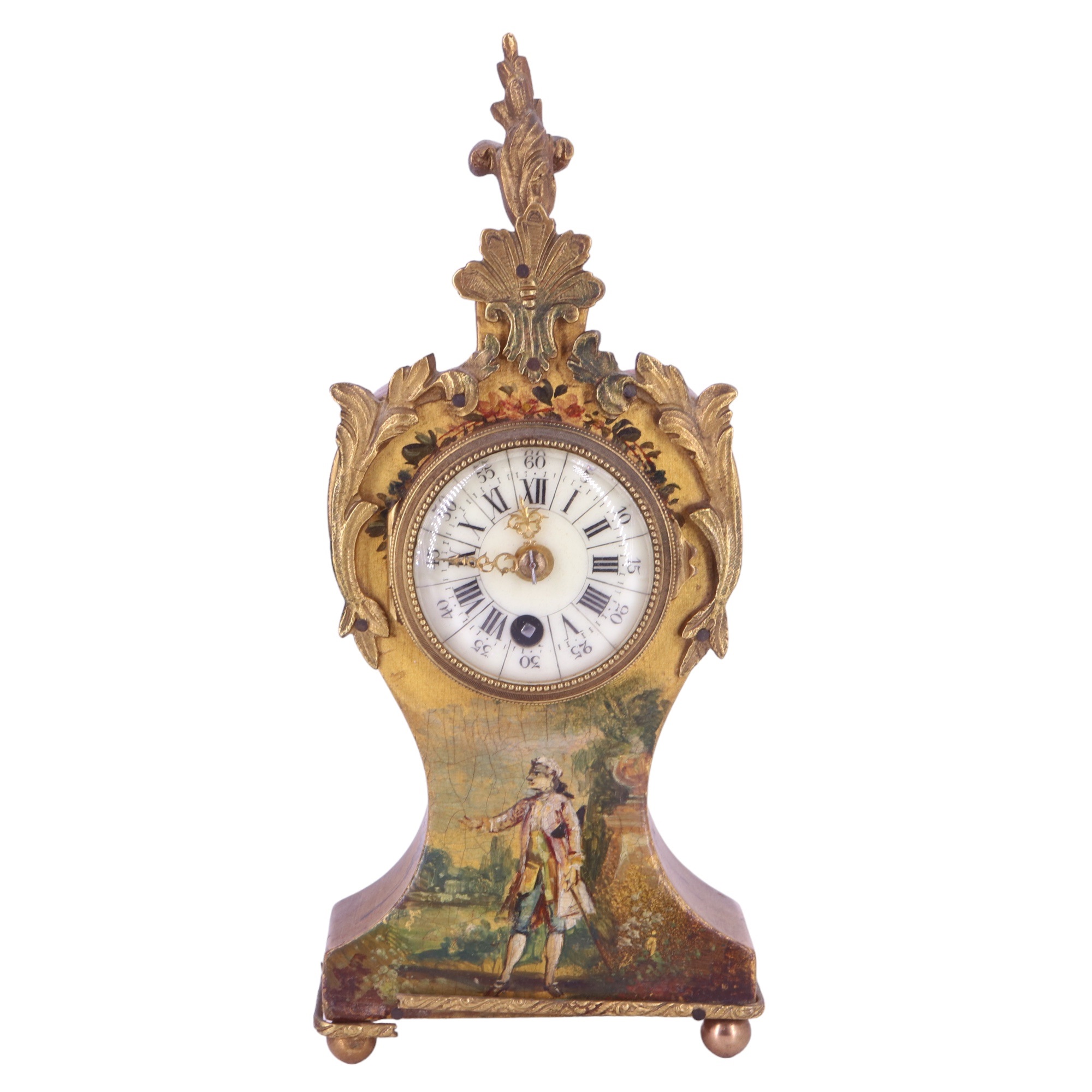 An early 20th Century French Louis XV style boudoir timepiece, having a drum movement and - Image 2 of 6