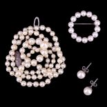 A vintage single-strand necklace of graded pearls, largest 7 mm, 52 cm; together with a pair of 7 mm