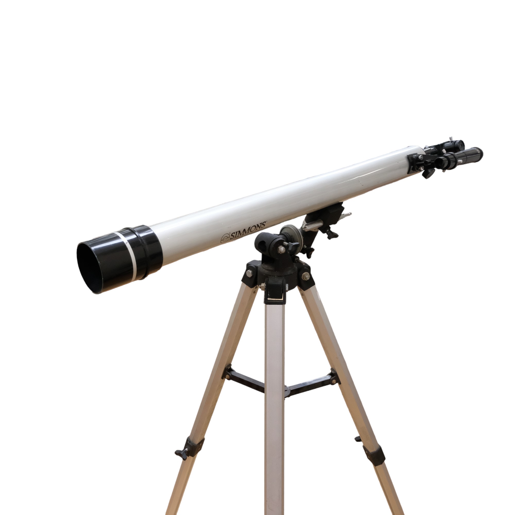 A Simmons telescope, with star spotter, equatorial mount and tripod, scope 92 cm, (optics clear) - Image 2 of 3