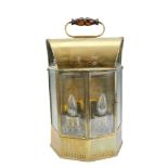 A Victorian brass twin-burner marine lantern converted to electricity, 39 x 14 x 26 cm excluding