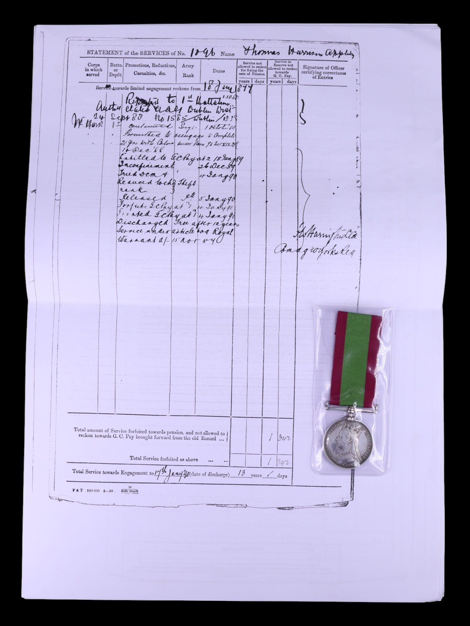An Afghanistan Medal 1878-80 to 10,B/1227 Sergeant Thomas Harrison Appleby, 2nd Battalion 14th
