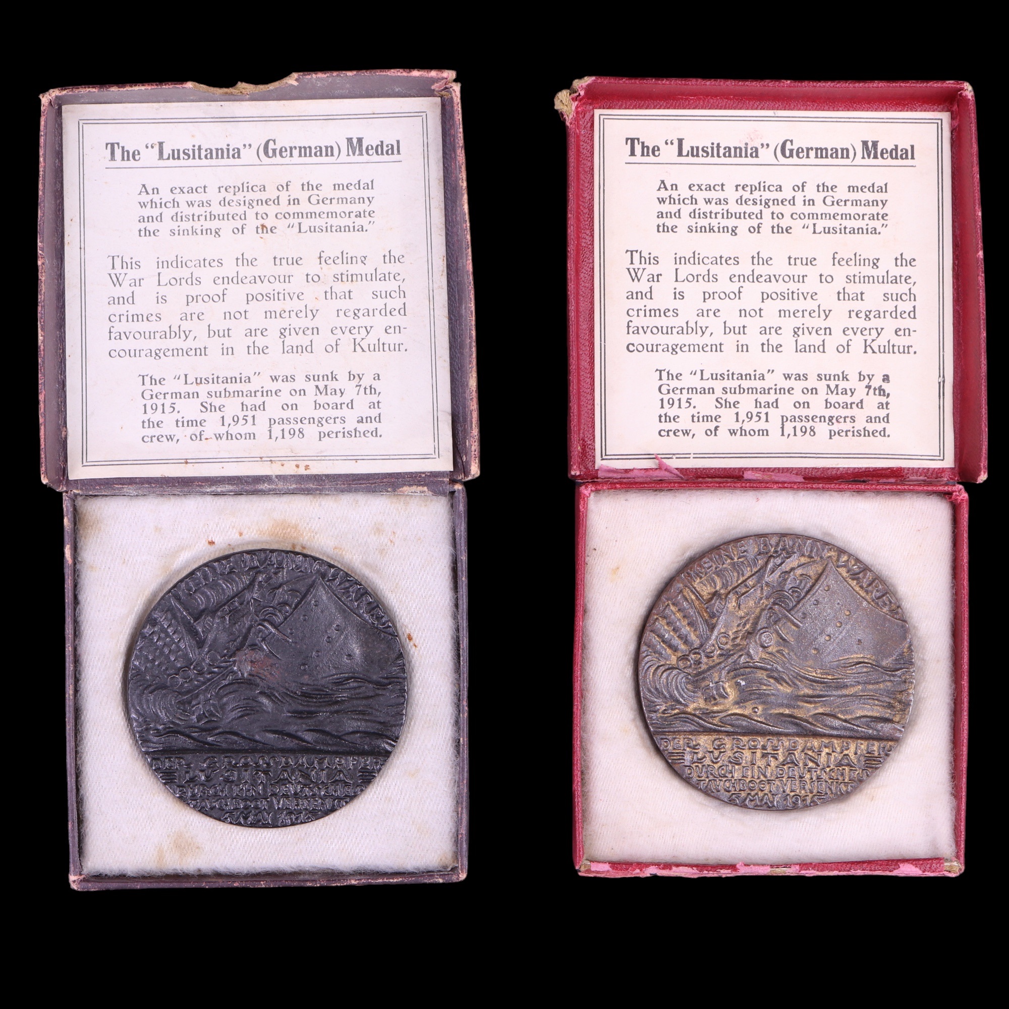 Two Lusitania medals in cartons, together with a related leaflet - Image 2 of 3