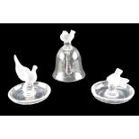 Two Lalique glass ring dishes, respectively modelled as a dove and a robin, together with a