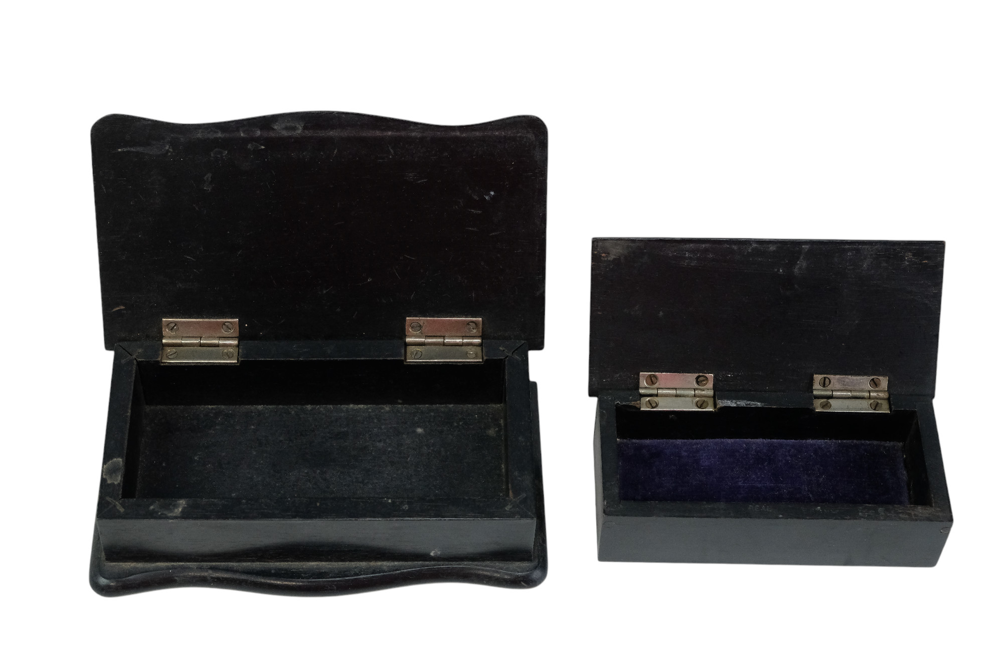 An ebony glove stretcher together with two ebonised lidded boxes and a wooden ink blotter, largest - Image 2 of 2