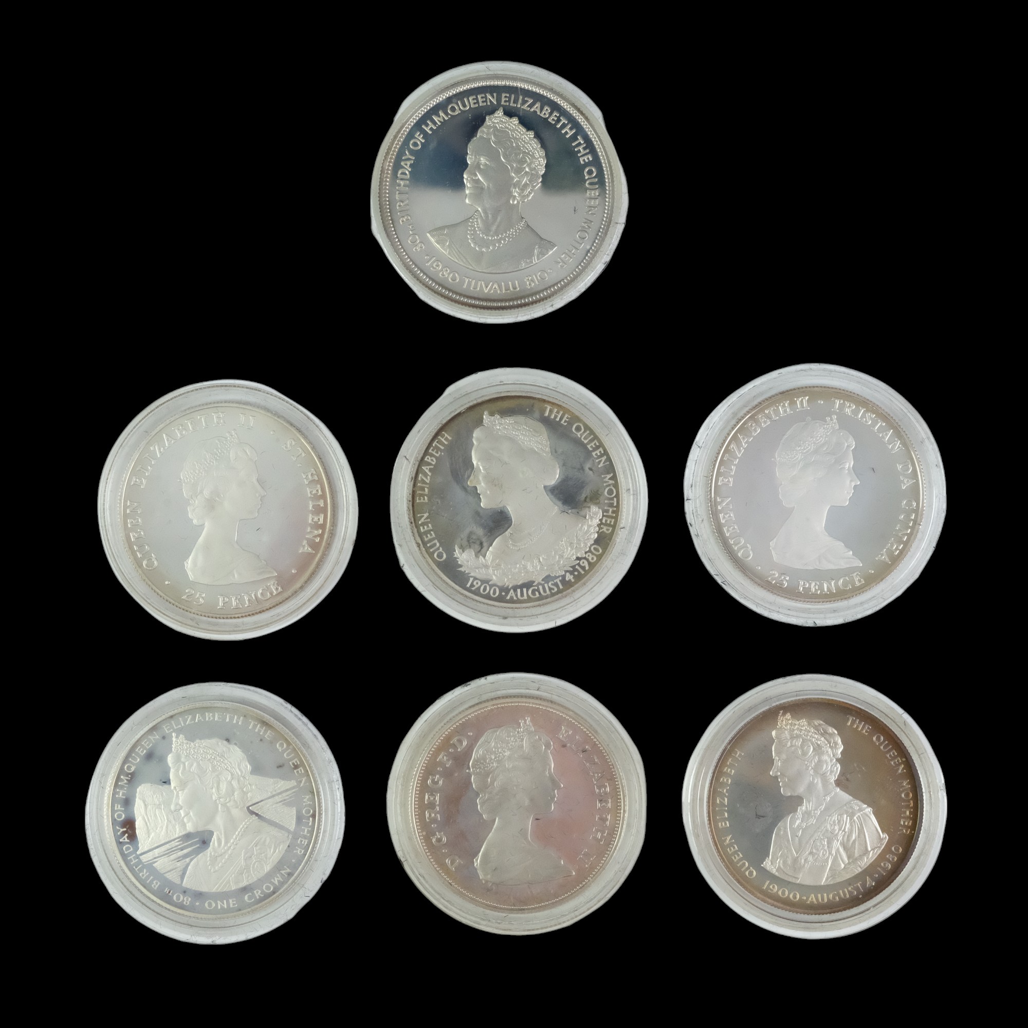 A Royal Mint 1980 Her Majesty Queen Elizabeth the Queen Mother 1 oz coin collection - Image 2 of 10