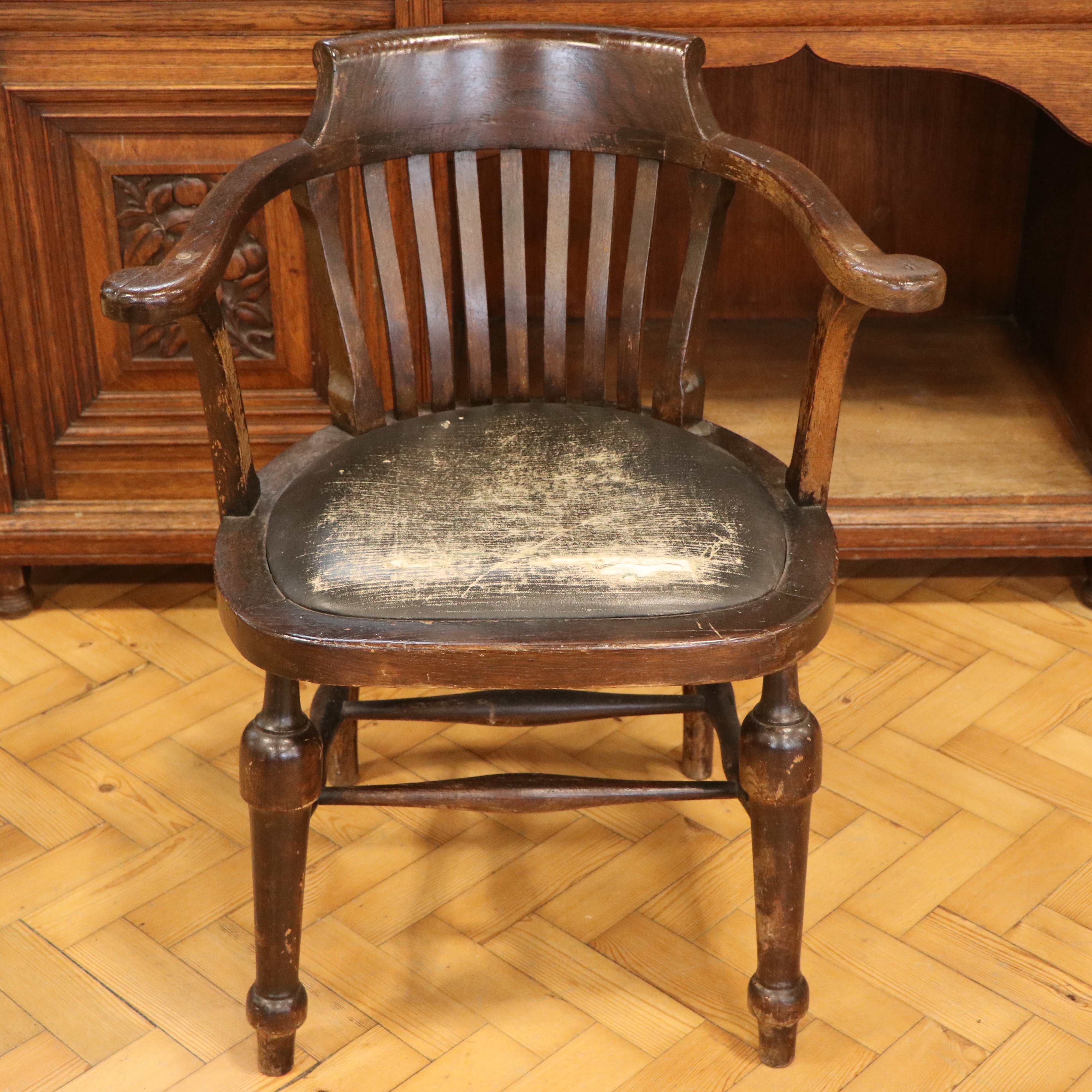 A late 19th / early 20th Century oak office armchair - Image 3 of 3