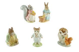 Five Beswick Beatrix Potter's Peter Rabbit figurines including Samuel Whiskers, Mr Old Brown, Cecile