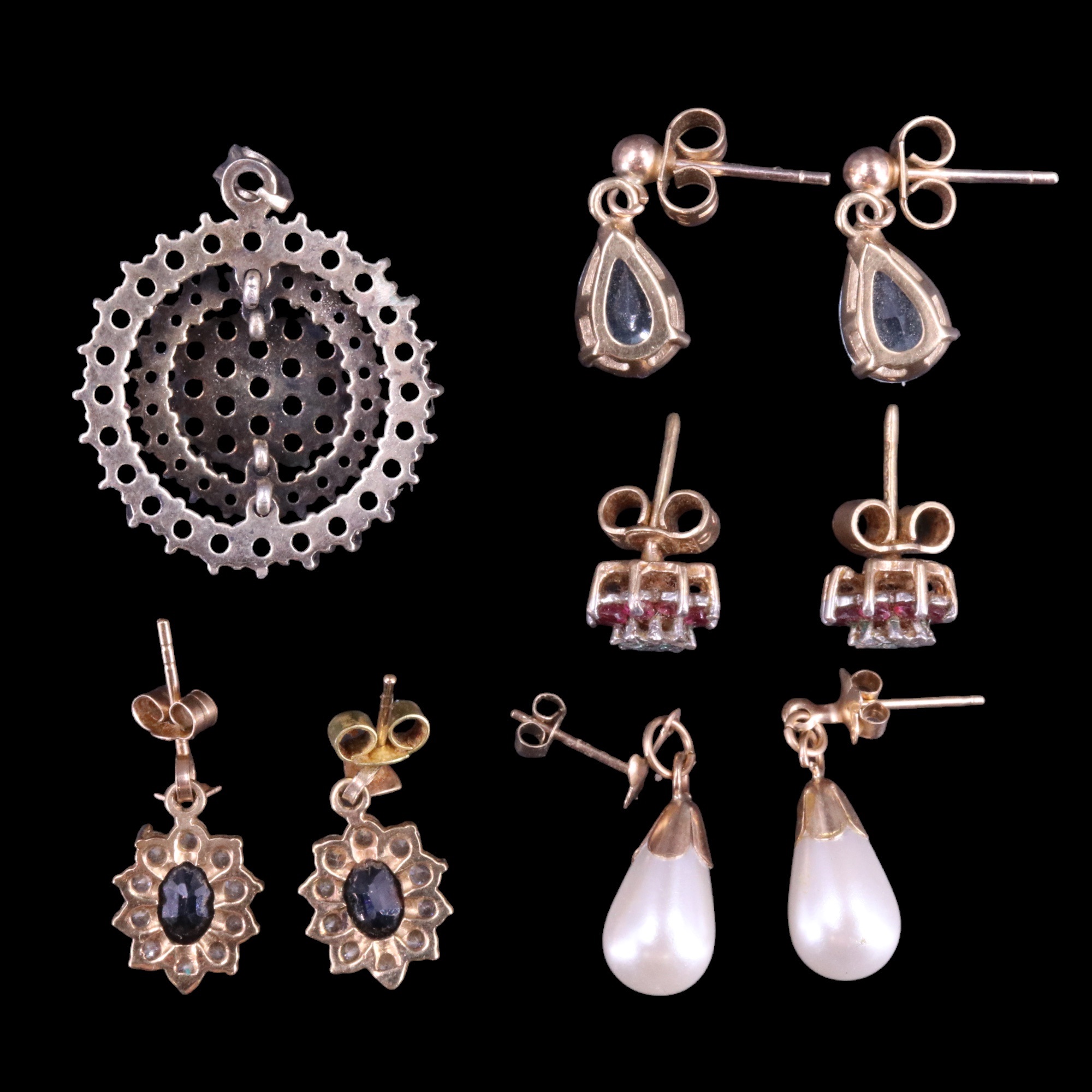 A pair of 9 ct yellow metal mounted pendeloque cut blue topaz ear pendants, three further pairs of - Image 2 of 3