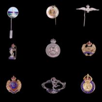 A group of sweetheart brooches and lapel badges including a Royal Signals enamelled and marcasite-