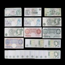 A group of GB banknotes comprising a Bank of England Peppiatt one pound, Beale one pound, O'Brien
