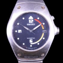 A vintage Seiko Kinetic stainless steel wristwatch, having a calibre 5M42 kinetic movement, black