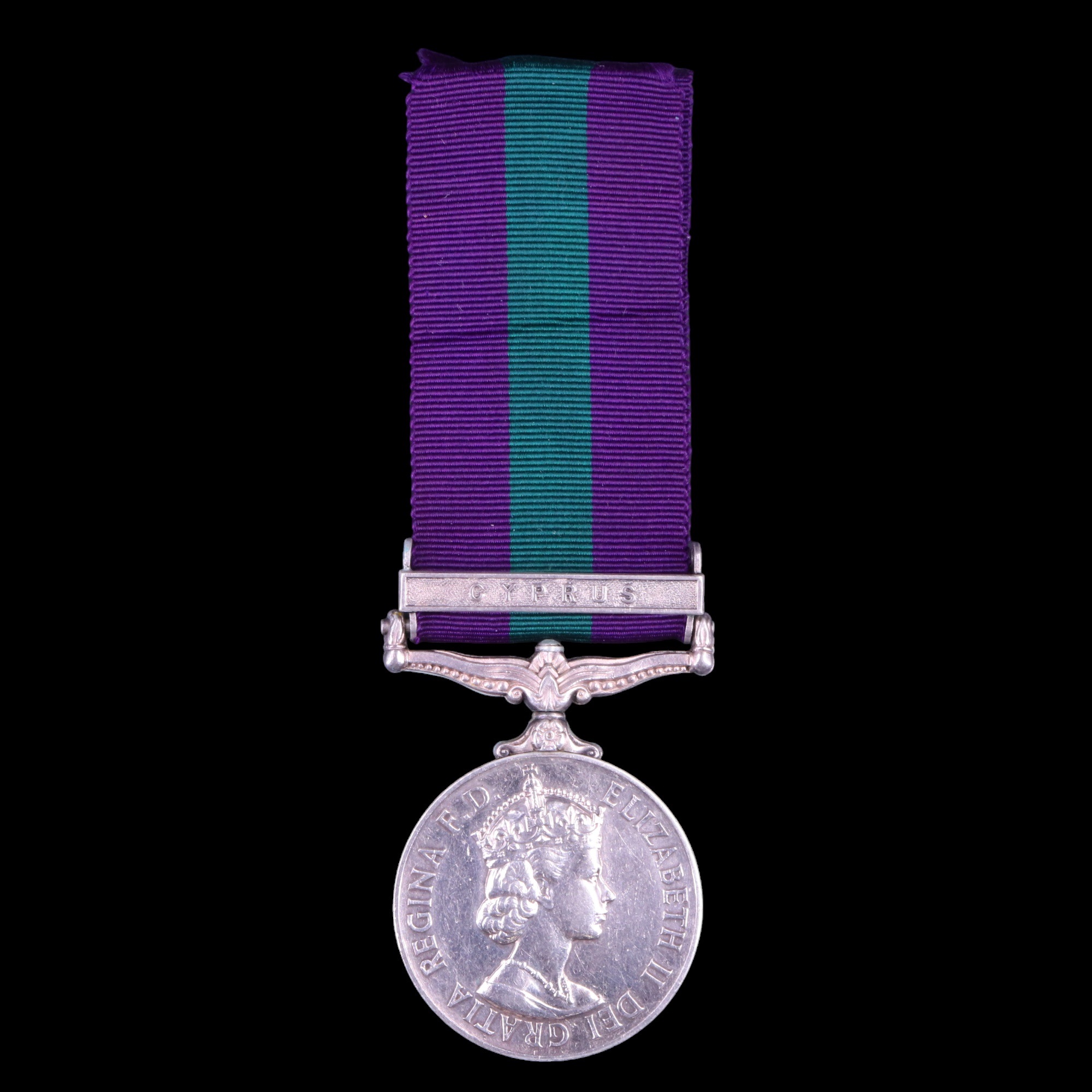 A General Service medal with Cyprus clasp to T/23170821 Driver D B Jones, Royal Army Service Corps