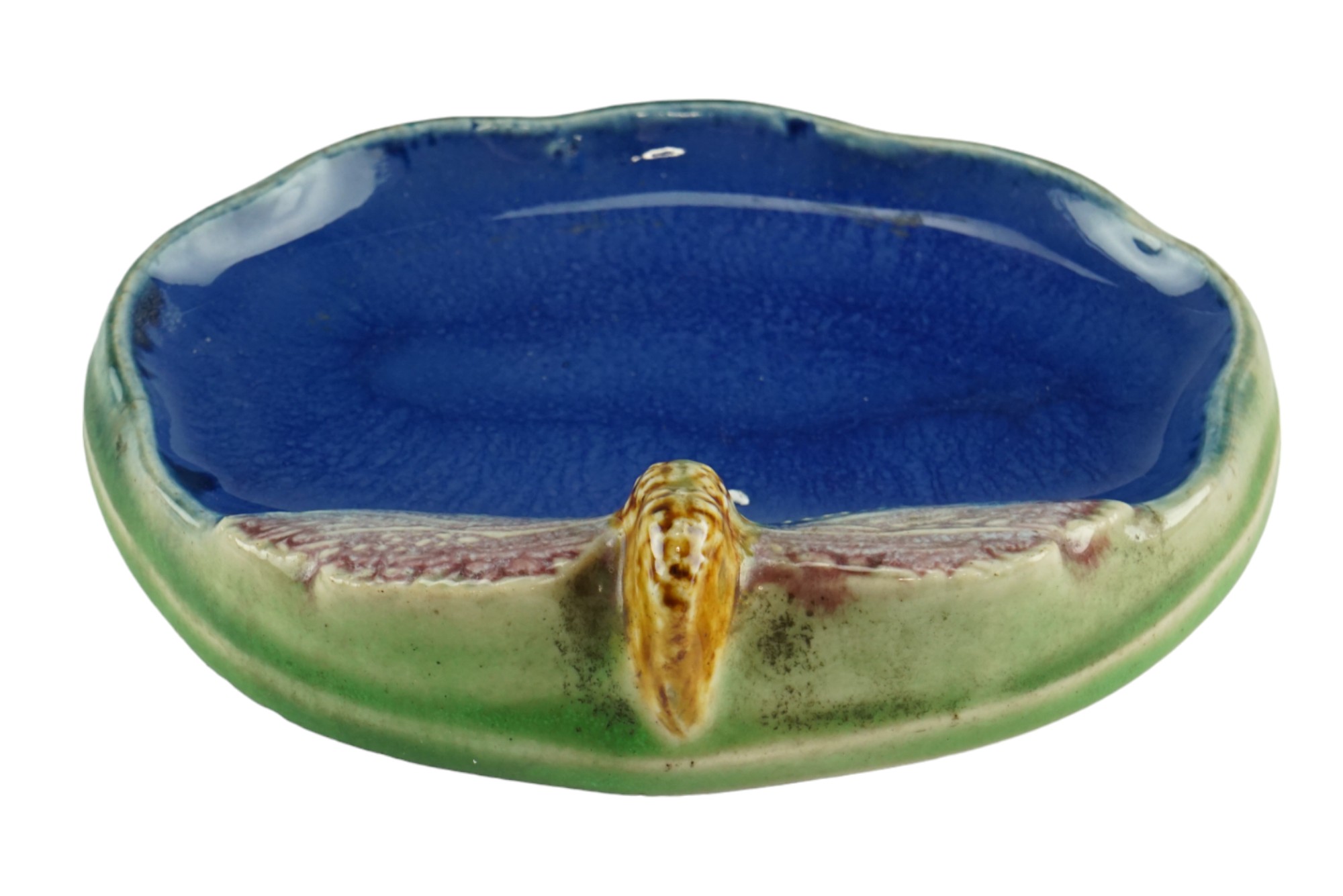 A Royal Doulton majolica soap dish modelled as a dragonfly perched on the edge of a pond, - Image 2 of 3