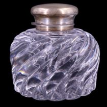 An uncommonly large Victorian silver-mounted free-blown glass ink well, of shouldered from,
