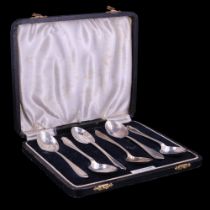 A cased set of six 1930s Art Deco silver teaspoons, Arthur Price & Co Ltd, Birmingham, 1932, 62 g