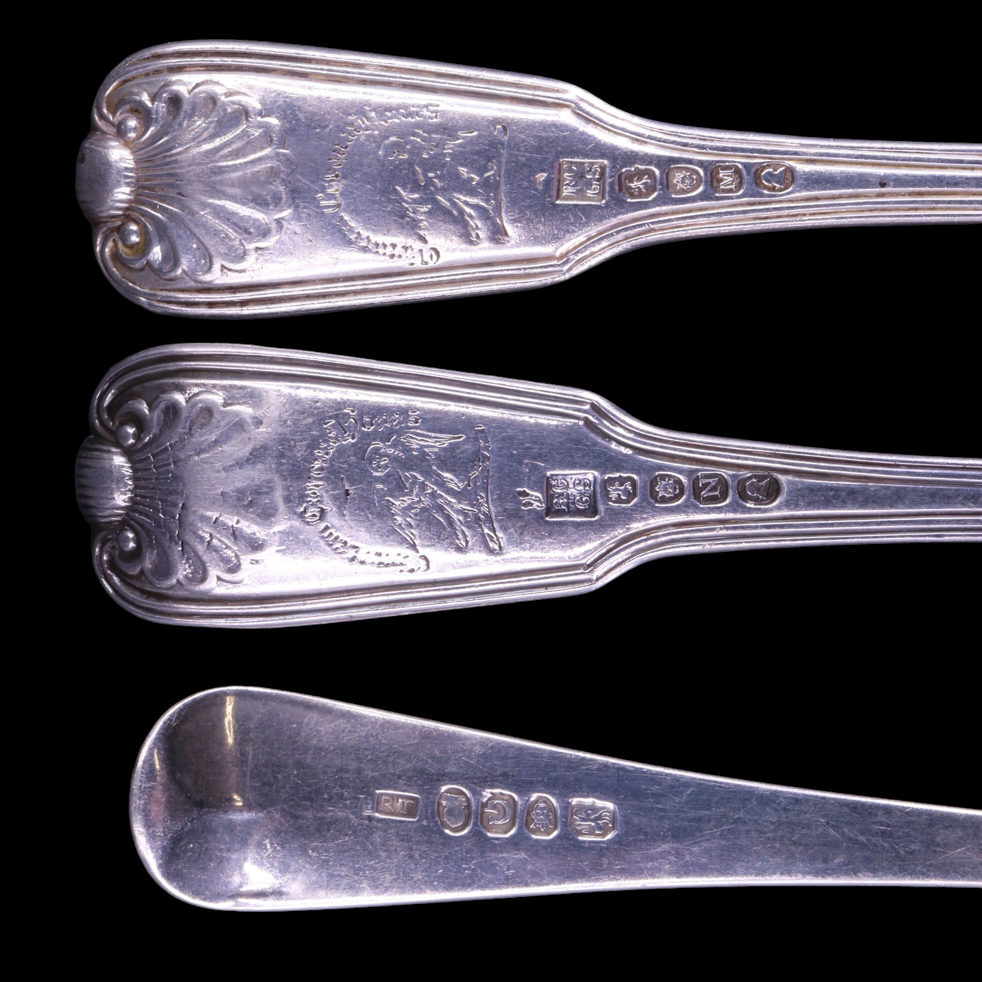 A George III silver shell thread pattern table fork and spoon by Richard Crossley & George Smith IV, - Image 3 of 3