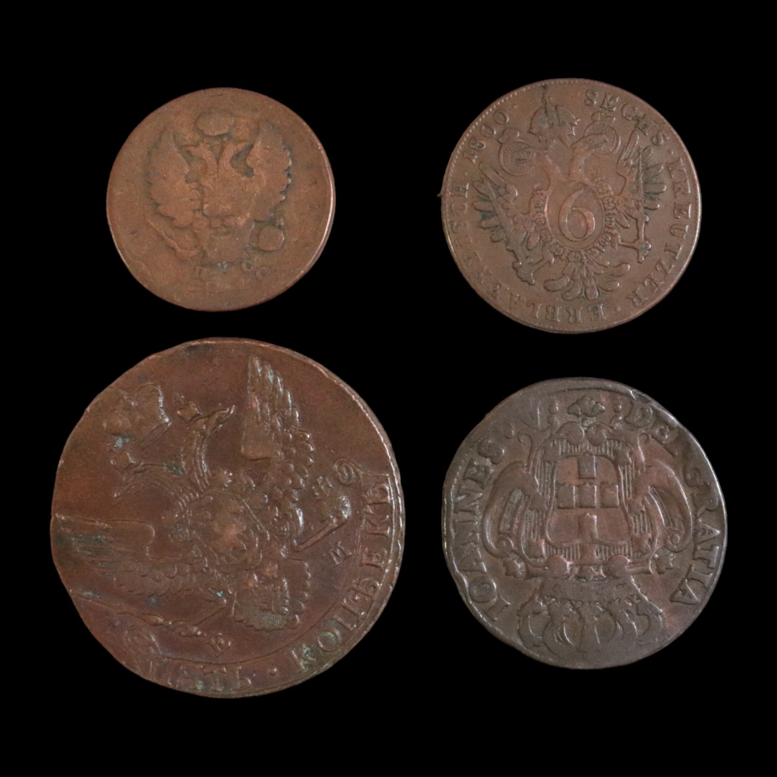 A group of Russian Empire copper coins, including a 1794 Ekaterina II five kopecks, etc - Image 2 of 2