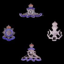 Four Great War enamelled / Sterling standard white metal sweetheart brooches including a King's