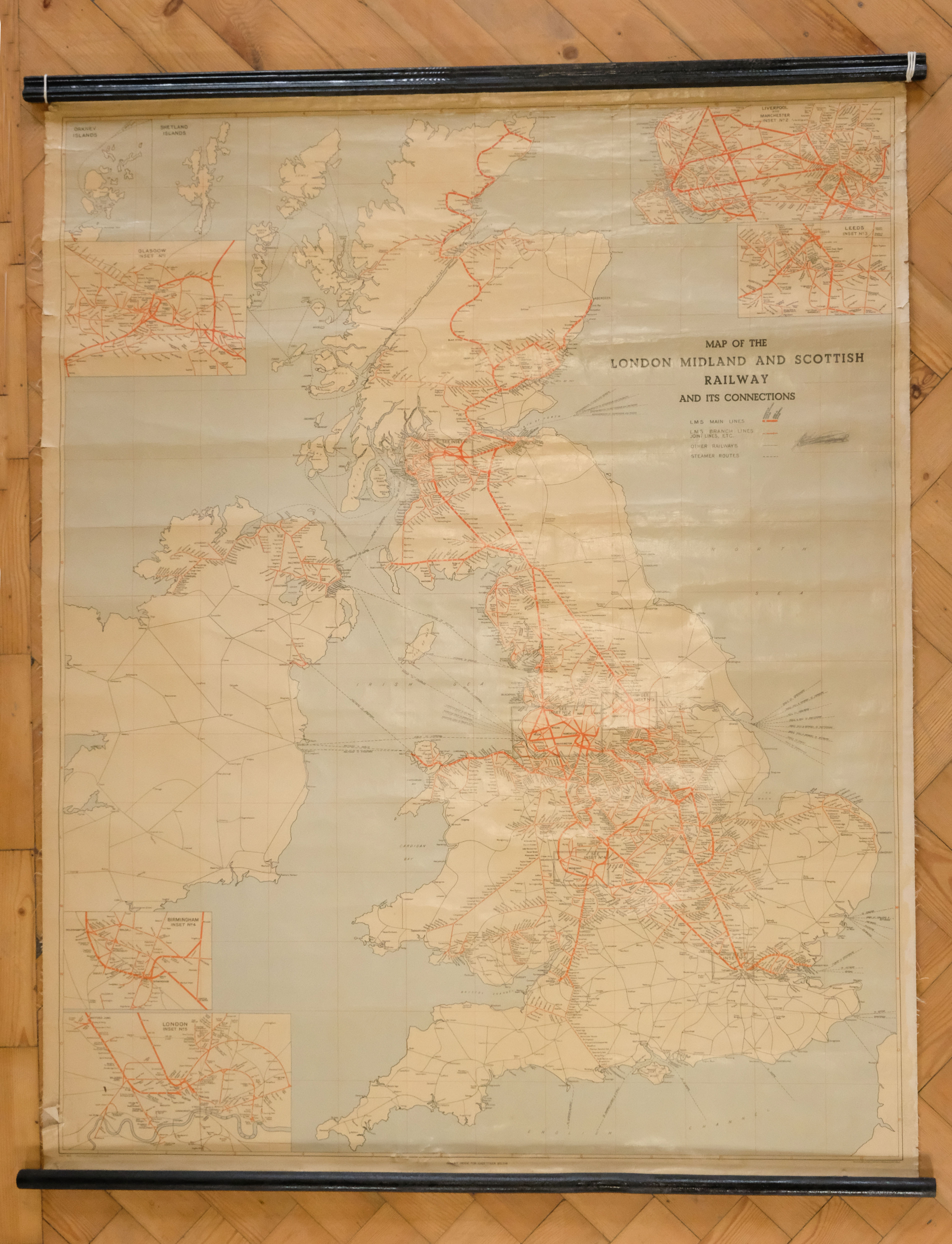 A large map of The London Midland and Scottish Railway and its connections, 1939, 100 cm x 123 cm
