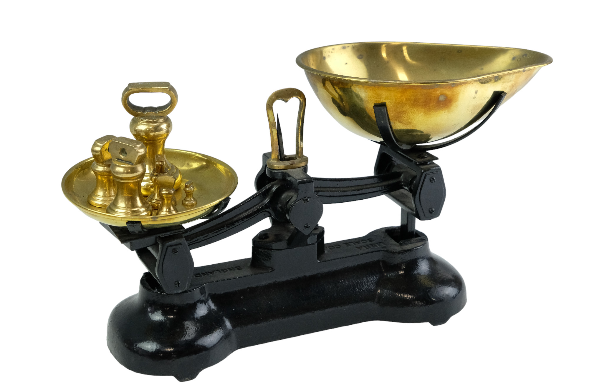 A set of Libra Co traditional brass and iron kitchen scales together with weights, height 20 cm - Image 2 of 2