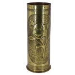 A Great War trench art vase fabricated from a 1917 Imperial German shell case, height 23.5 cm