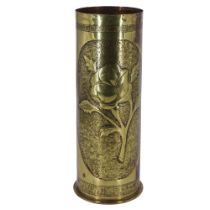 A Great War trench art vase fabricated from a 1917 Imperial German shell case, height 23.5 cm