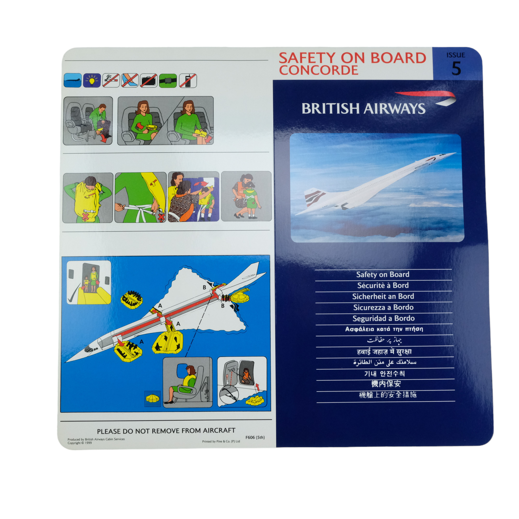 Five British Airways Concorde "Safety on Board" issue 5 safety cards - Image 2 of 2