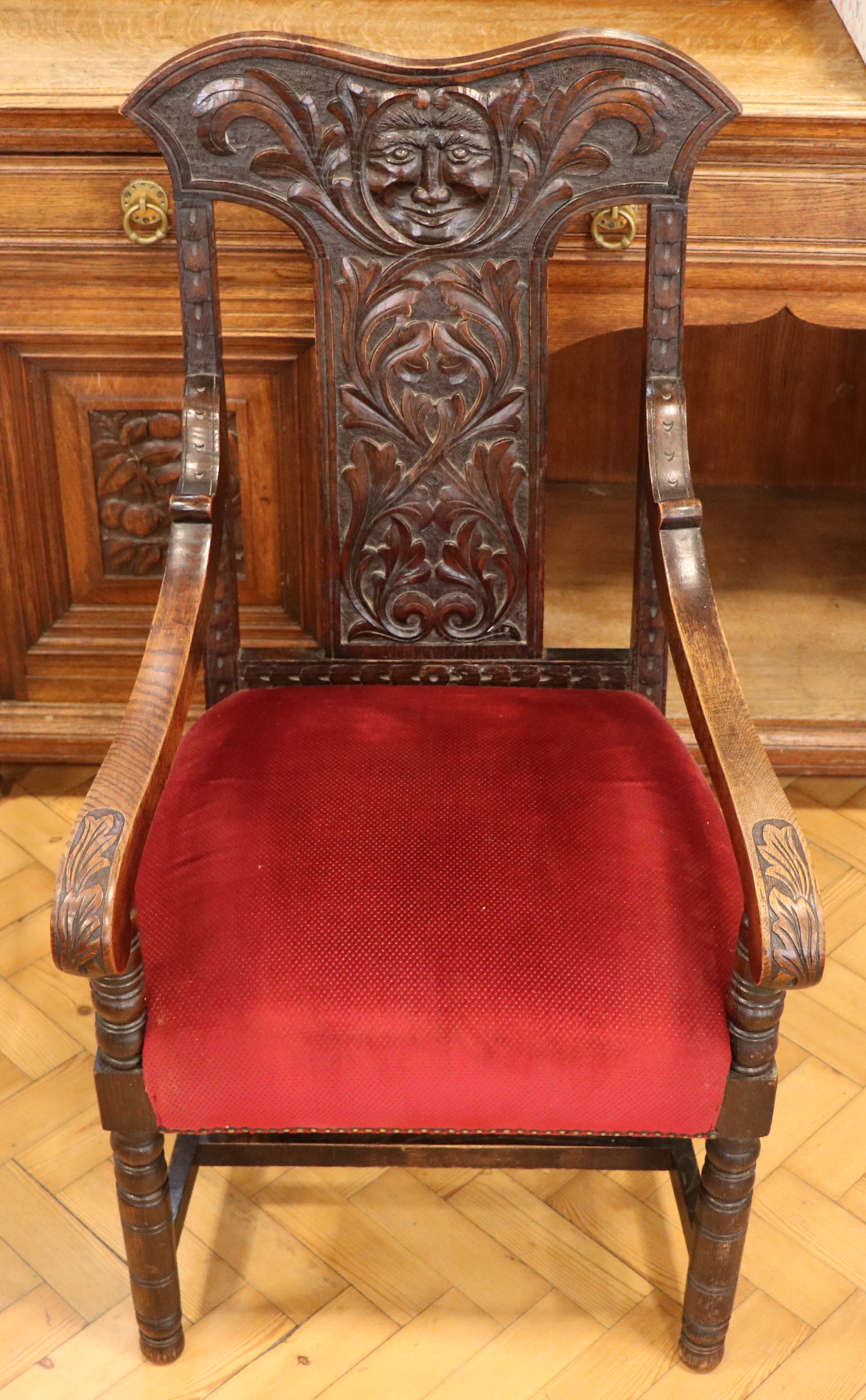 A Victorian Flemish style carved oak armchair, 110 cm high - Image 2 of 5