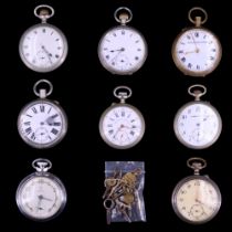 A group of vintage pocket watches including a Roskopf Patent, a Services, etc, (a/f)
