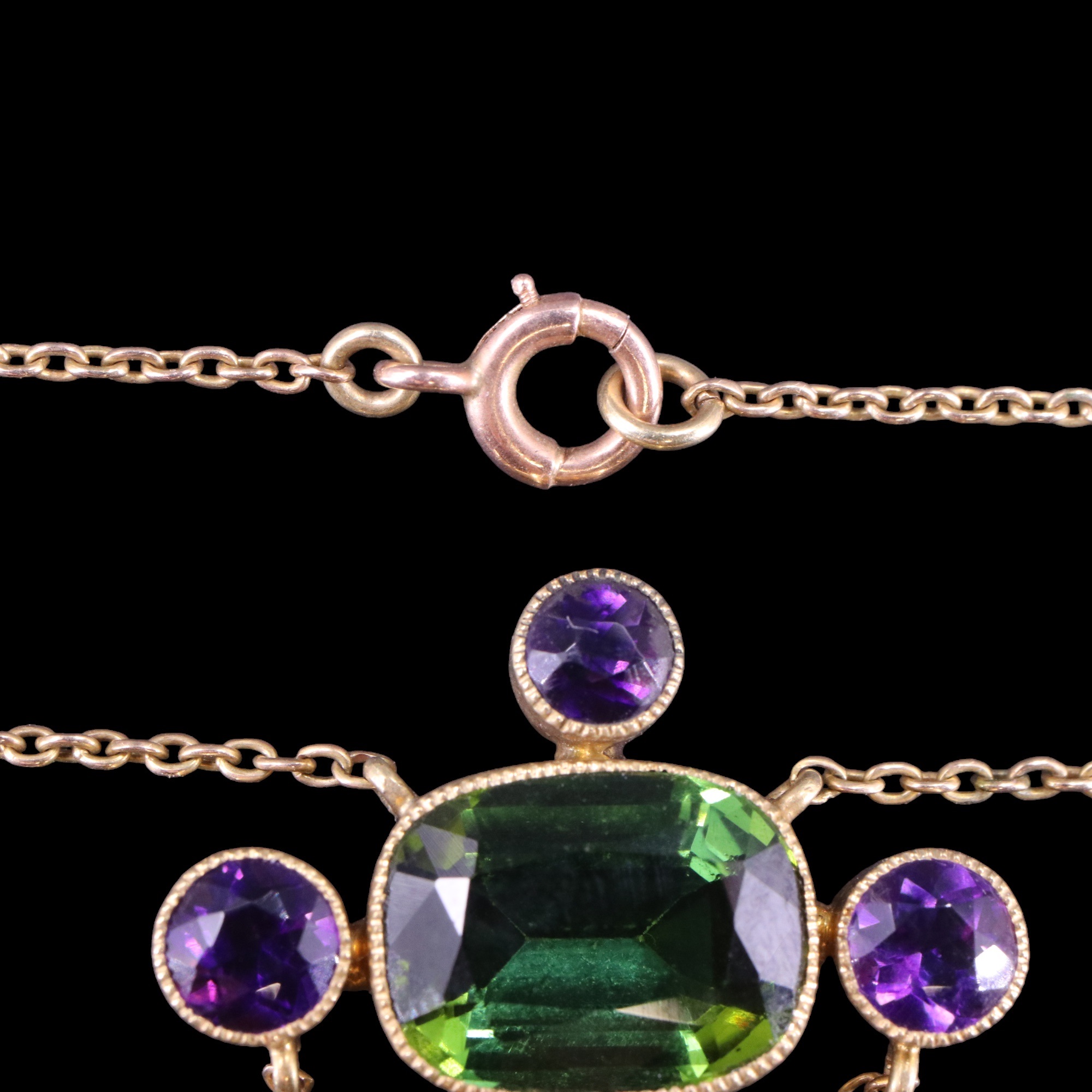 A 19th Century amethyst, green stone (believed to be demantoid garnet) and 15 ct gold pendant - Image 3 of 3