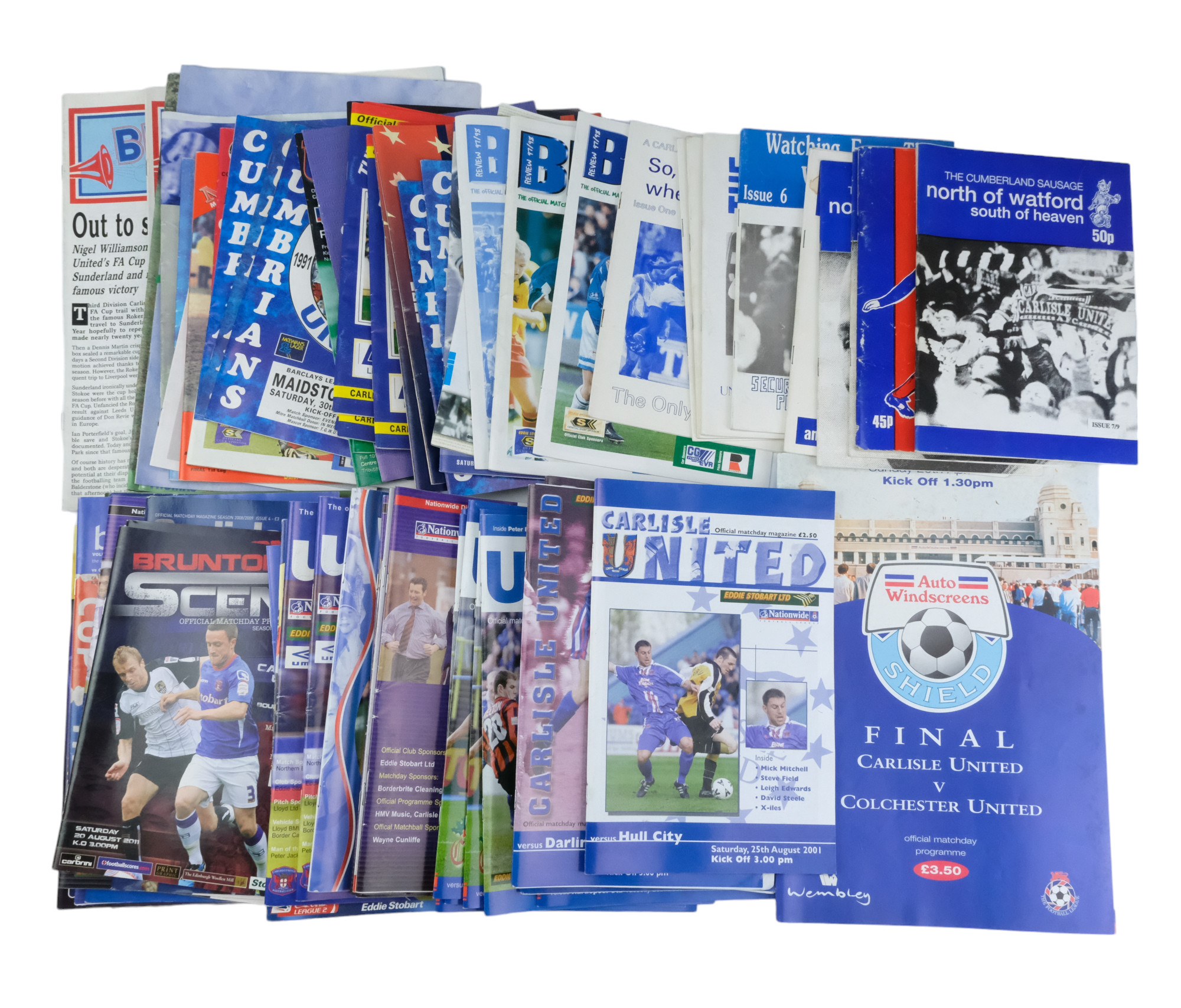 A collection of 1990s and later Carlisle United Football Club matchday programmes together with team