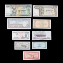 A group of Cambodia Khmer Republic (1970-1975) and other banknotes