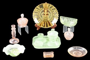 Two pressed glass dressing table sets together with Queens Jubilee 1837 - 1887 dish etc