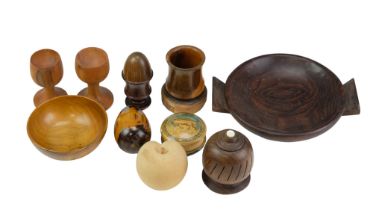 A collection of treen including a pot pouri, egg cups, a vase, bowls and boxes etc