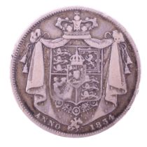 A William IV 1834 silver half-crown coin