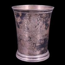 A Victorian silver military prize beaker, bearing engraved Durham Light Infantry insignia and