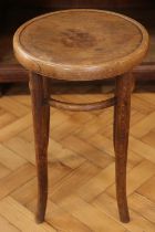 A 1920s/1930s Fischell bentwood stool, 35 cm x 35 cm (seat) x 55 cm high