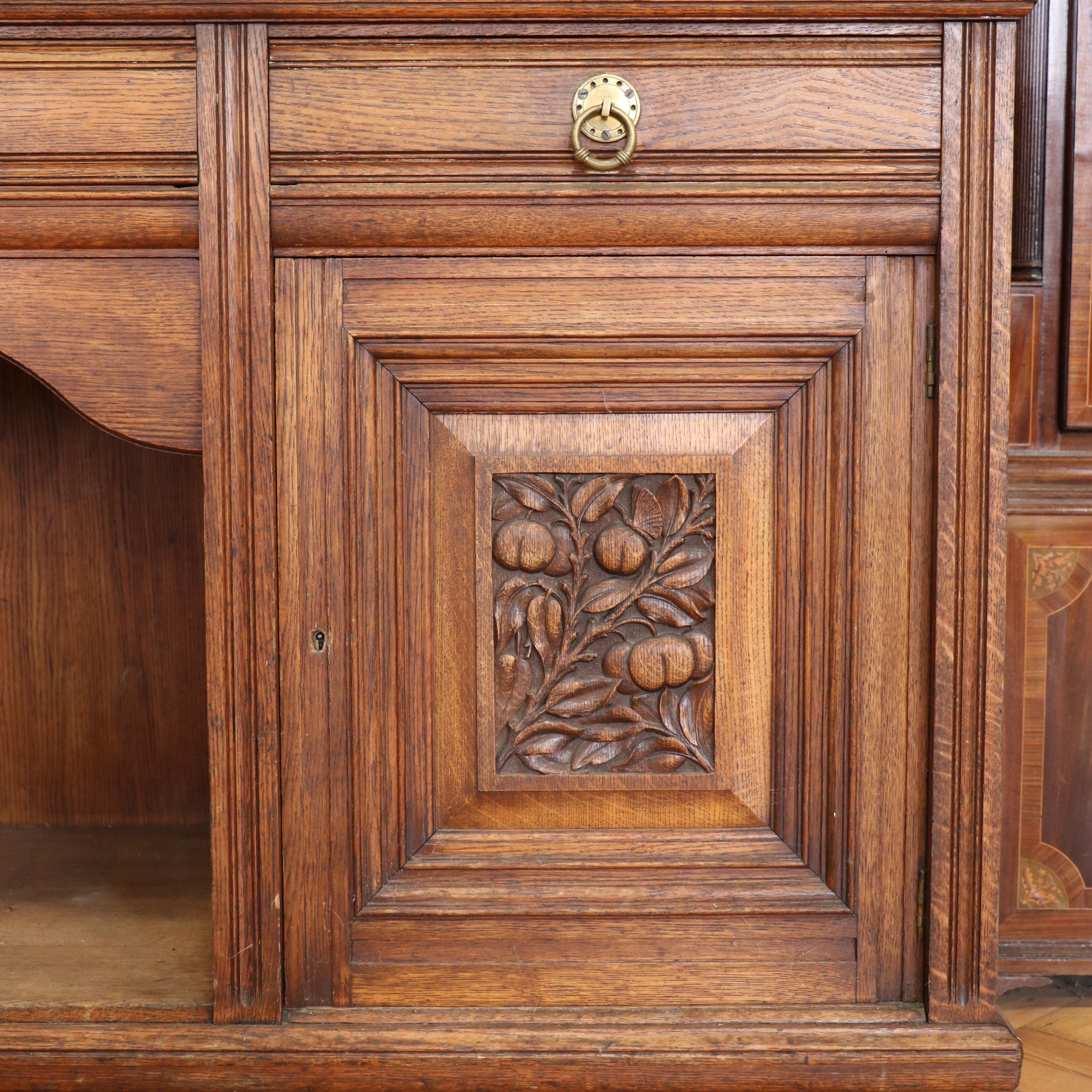 A late / early 20th Century mirror-backed oak sideboard, 204 cm x 63 cm x 196 cm high - Image 3 of 5