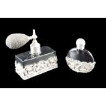 Two black glass scent bottles with silver-plated openwork floral decoration, tallest height 9.5 cm