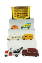 A boxed diecast Corgi Routemaster bus together with a similar Matchbox Dairylea van and five Corgi /