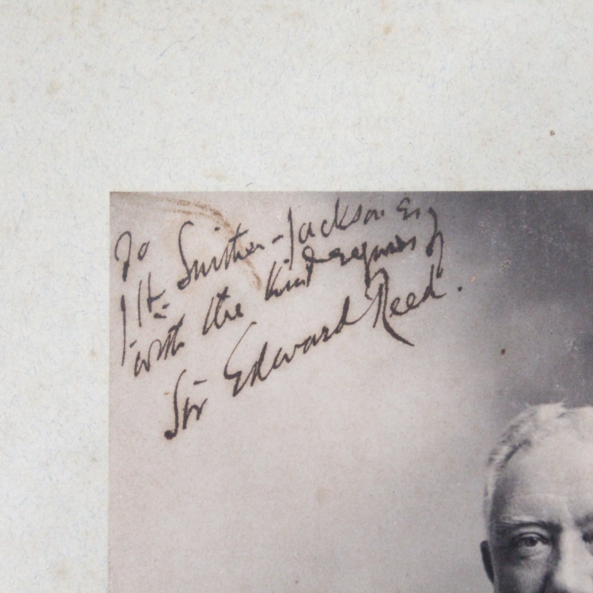 A portrait photograph of Sir Edward Reed, with autograph presentation inscription. [Sir Edward James - Image 2 of 2