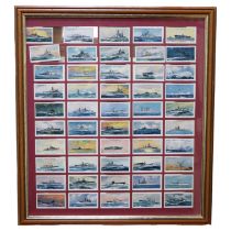 A collection of 50 John Player & Sons "Modern Naval Craft" framed cigarette cards, in card mount and