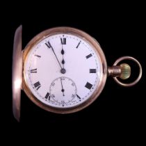 A 1920s Rolex 9 ct gold pocket watch, having a Rolex 15-jewel lever movement and enamel face with