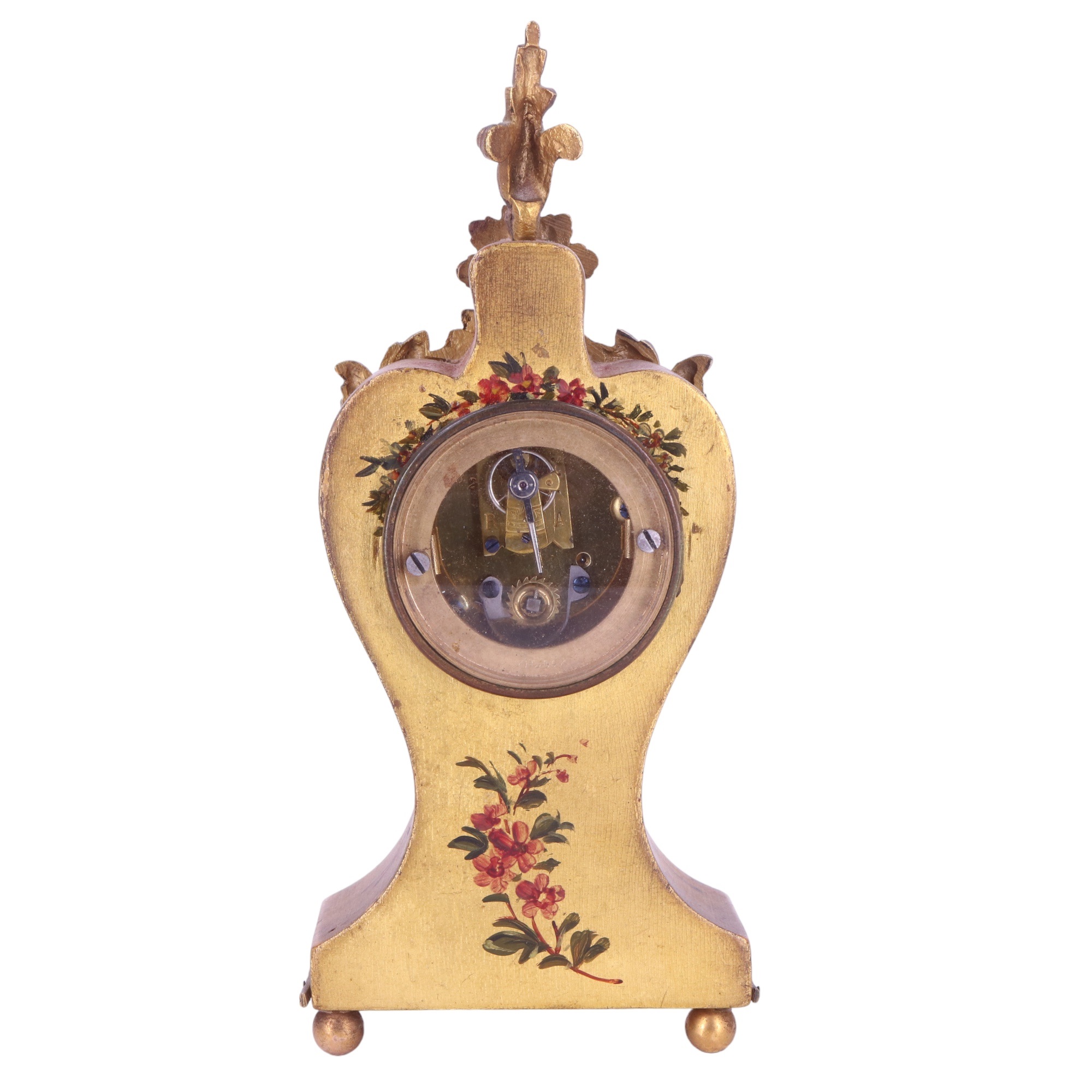 An early 20th Century French Louis XV style boudoir timepiece, having a drum movement and - Image 4 of 6