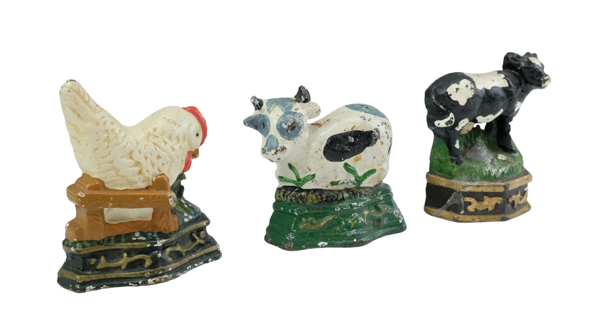 Three painted cast iron novelty door wedges modelled as farm animals, approx 8.5 cm - Image 2 of 2