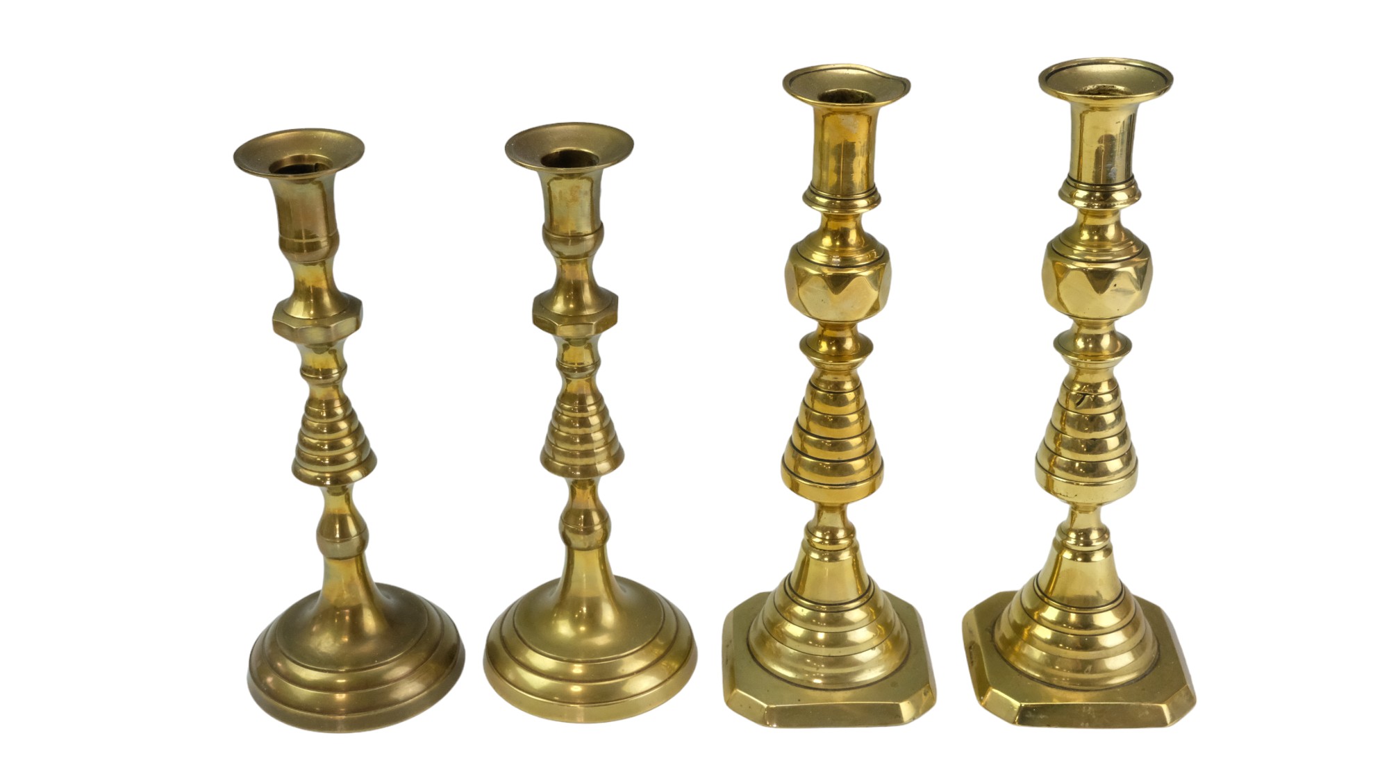 A pair of Victorian brass candlesticks, 28 cm, and one other pair - Image 2 of 2