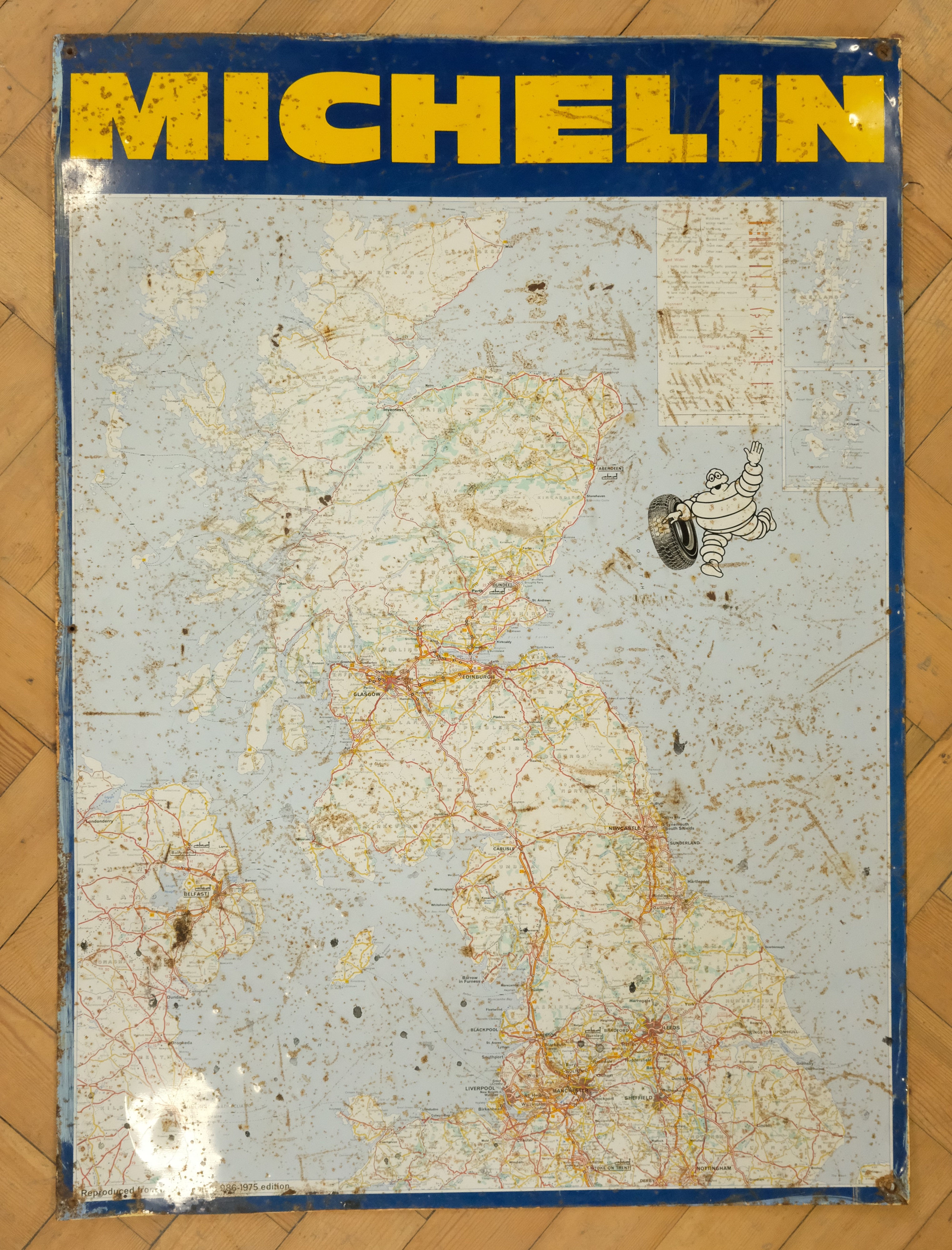 A 1970s Michelin tinplate road map of the North of the United Kingdom, dated 1975, 87 cm x 63 cm